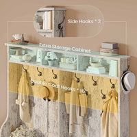 Sikaic Hall Tree 59.1 Inches 5-in-1 Hall Tree with Bench and 16 Shoe Cubbies Coat Hooks Barn Door & Adjustable Shelf Vintage White