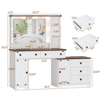 Sikaic Makeup Vanity 56.5 Inches Makeup Vanity Desk with Hollywood Mirror and Charging Station Open Shelves 5 Drawers 2 Cabinets for Bedroom White