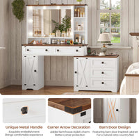 Sikaic Makeup Vanity 56.5 Inches Makeup Vanity Desk with Hollywood Mirror and Charging Station Open Shelves 5 Drawers 2 Cabinets for Bedroom White