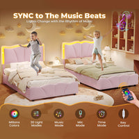 Sikaic Bed Frame Upholstered Platform Led Bed Frame with USB Ports Drawers Pink