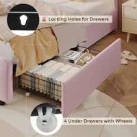 Sikaic Bed Frame Upholstered Platform Led Bed Frame with USB Ports Drawers Pink