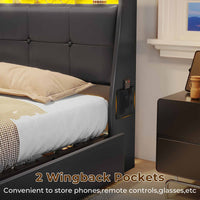 Sikaic Bed Frame Twin Size 4 Storage Drawers LED Bed Frame with Charging Station Black