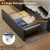 Sikaic Bed Frame Twin Size 4 Storage Drawers LED Bed Frame with Charging Station Black