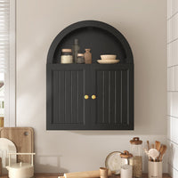 Sikaic Bathroom Wall Cabinet Arched Bathroom Wall Cabinet with Grille Door Black Black / Engineered Wood / Modern