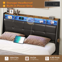 Sikaic Bed Frame 4 Storage Drawers LED Bed Frame with Charging Station Black