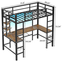 Sikaic Bed Frame LED Loft Metal Twin Size Bed Frame with U Shaped Desk Charging Station Drawers Storage Shelves and Safety Guard & Ladder No Box Spring Needed Black