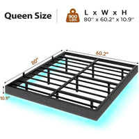 Sikaic Bed Frame Floating Bed Frame Linen Upholstered Platform with LED Lights Underbed Storage Space No Box Spring Needed Dark Grey