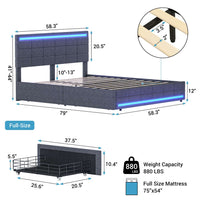 Sikaic Bed Frame LED Bed Frame With Storage Charging Outlets Dark Grey