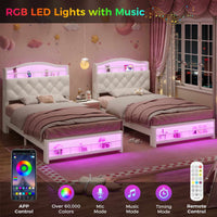 Sikaic Bed Frame Twin Princess Velvet Upholstered Bed Frame Beige Beige / Engineered Wood / Modern