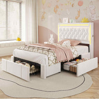 Sikaic Bed Frame Twin Size Upholstered LED Bed Frame Beige Beige / Engineered Wood / Modern