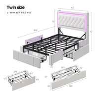 Sikaic Bed Frame Twin Size Upholstered LED Bed Frame Beige Beige / Engineered Wood / Modern