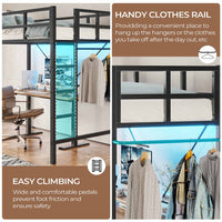 Sikaic Bed Frame Heavy Duty Metal Loft Twin Size Bed Frame with Led Lights and Full-Length Guardrail & Ladder No Box Spring Needed Black Black / Engineered Wood / Modern