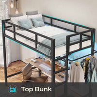 Sikaic Bed Frame Heavy Duty Metal Loft Twin Size Bed Frame with Led Lights and Full-Length Guardrail & Ladder No Box Spring Needed Black Black / Engineered Wood / Modern