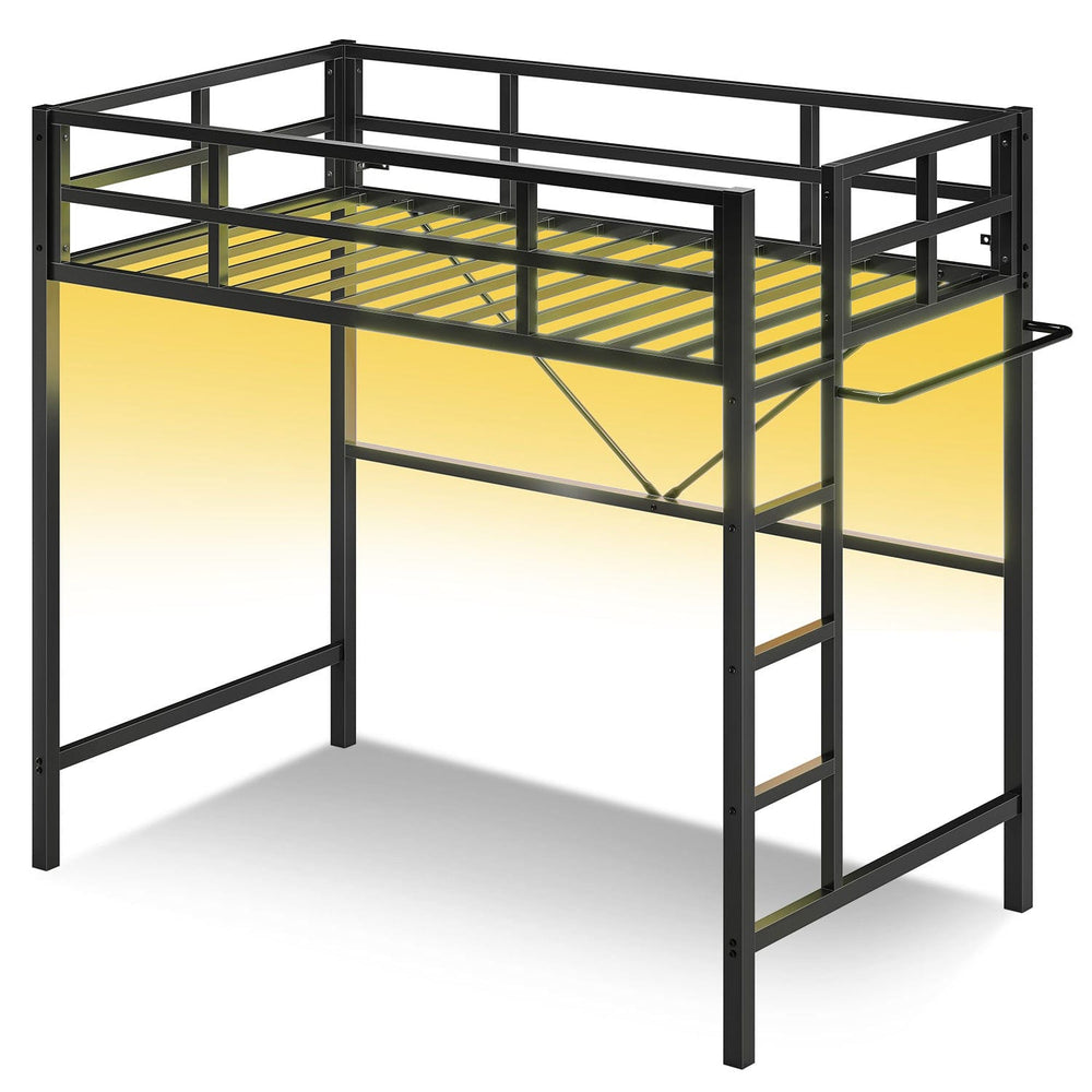 Sikaic Bed Frame Loft Twin LED Bed Frame Black Black / Engineered Wood / Modern
