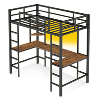 Sikaic Bed Frame LED Loft Metal Twin Size Bed Frame with U Shaped Desk Black Black / Metal / Modern