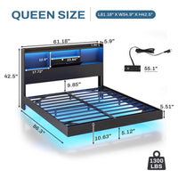 Sikaic Bed Frame Queen Floating Bed Frame with LED Lights and Headboard Storage Black Black / Queen / Engineered Wood