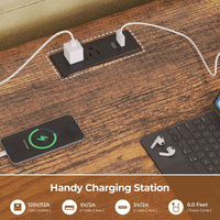 Sikaic Bed Frame Full Metal Loft LED Bed Frame with 8 Storage Drawers & Charging Station and 4 Open Storage Shelves Brown Brown / Full Size / Steel