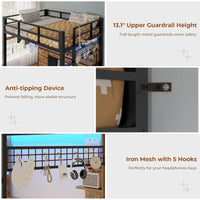 Sikaic Bed Frame Full Metal Loft LED Bed Frame with 8 Storage Drawers & Charging Station and 4 Open Storage Shelves Brown Brown / Full Size / Steel