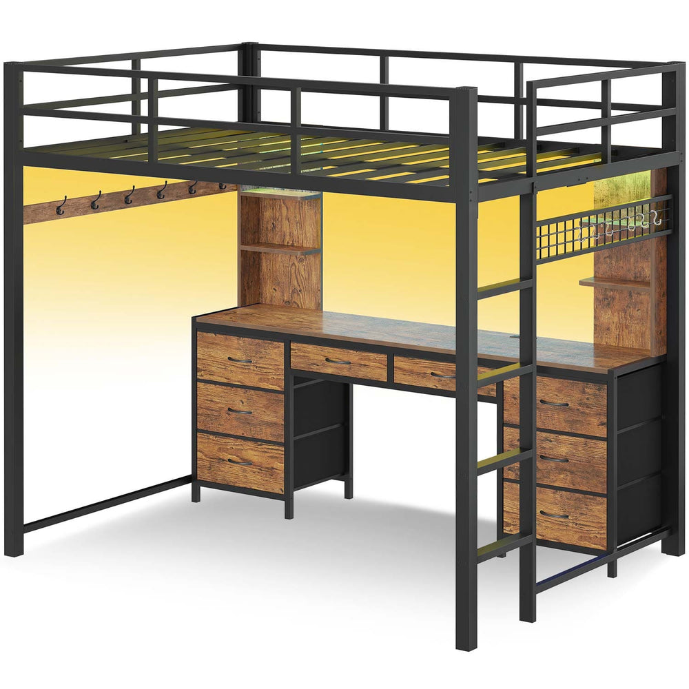 Sikaic Bed Frame Full Loft LED Bed Frame Brown Brown / Full / Steel