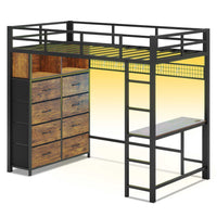 Sikaic Bed Frame Twin Loft LED Bed Frame Brown Brown / Steel / Modern