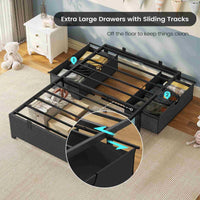 Sikaic Bed Frame Twin Size Metal Platform Bed Frame with 2 Large Storage Drawers No Box Spring Needed Dark Grey & Black Dark Grey & Black / Metal / Modern