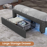 Sikaic Bed Frame Queen Size LED Upholstered Platform Bed Frame with Charging Station and Shelf Headboard & 2 Storage Drawers Dark Grey Dark Grey / Queen Size / Engineered Wood