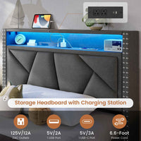 Sikaic Bed Frame Twin Size LED Upholstered Platform Bed Frame with Charging Station and Shelf Headboard & 2 Storage Drawers Dark Grey Dark Grey / Twin Size / Engineered Wood