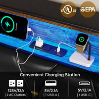 Sikaic Bed Frame Faux Leather LED Bed Frame with Outlets and Storage Headboard Black