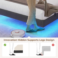 Sikaic Bed Frame Floating Bed Frame Linen Upholstered Platform with LED Lights Underbed Storage Space No Box Spring Needed Dark Grey