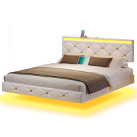 Sikaic Bed Frame Floating LED Bed Frame White
