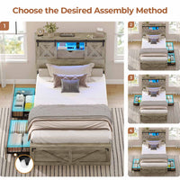 Sikaic Bed Frame Twin Size Bed Frame with 2 Storage Drawers and LED Lights Rustic Oak Grey / Engineered Wood / Farmhouse