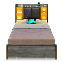 Sikaic Bed Frame Twin LED Bed Frame Grey and Black Grey / Twin / Engineered Wood