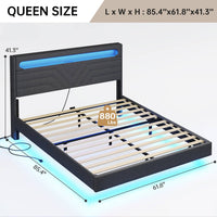 Sikaic Bed Frame LED Bed Frame with Charging Station Storage Headboard Black