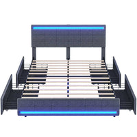 Sikaic Bed Frame LED Bed Frame With Storage Charging Outlets Dark Grey