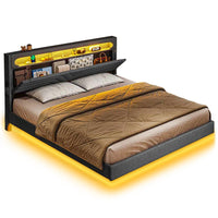 Sikaic Bed Frame LED Bed Frame with Storage Headboard Black