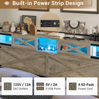 Sikaic Bed Frame LED Farmhouse Platform Bed Frame with Charging Station Storage Headboard Sliding Barn Door Grey