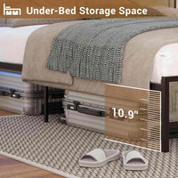 Sikaic Bed Frame LED Farmhouse Platform Bed Frame with Charging Station Storage Headboard Sliding Barn Door Grey