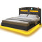 Sikaic Bed Frame LED Floating Bed Frame with Charging Station Hidden Storage Dark Grey