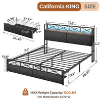 Sikaic Bed Frame LED Metal Bed Frame Storage Headboard with Charging Station Black