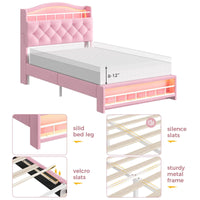 Sikaic Bed Frame Twin Princess Velvet Upholstered Bed Frame Pink Pink / Engineered Wood / Modern