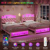 Sikaic Bed Frame Twin Princess Velvet Upholstered Bed Frame Pink Pink / Engineered Wood / Modern