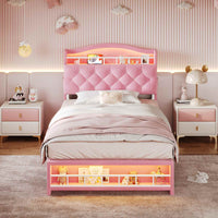 Sikaic Bed Frame Twin Princess Velvet Upholstered Bed Frame Pink Pink / Engineered Wood / Modern