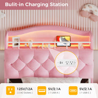 Sikaic Bed Frame Twin Princess Velvet Upholstered Bed Frame Pink Pink / Engineered Wood / Modern