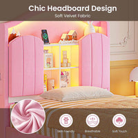 Sikaic Bed Frame Twin Size LED Bed Frame with Charging Station and Storage Headboard Pink Pink / Engineered Wood / Modern