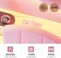 Sikaic Bed Frame Twin Size LED Bed Frame with Charging Station and Storage Headboard Pink Pink / Engineered Wood / Modern