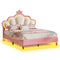 Sikaic Bed Frame Girls Queen Bed Frame with Princess Crown and LED Velvet Upholstered Platform Pink Pink / Queen / Engineered Wood