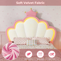 Sikaic Bed Frame Girls Twin Bed Frame with Princess Crown and LED Velvet Upholstered Platform Pink Pink / Twin / Engineered Wood