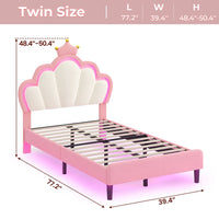 Sikaic Bed Frame Girls Twin Bed Frame with Princess Crown and LED Velvet Upholstered Platform Pink Pink / Twin / Engineered Wood