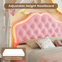 Sikaic Bed Frame Twin Size Velvet Princess Platform RGB LED Bed with Storage Drawers and Adjustable Crystal Button Headboard Pink Pink / Twin Size / Engineered Wood