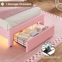 Sikaic Bed Frame Twin Size Velvet Princess Platform RGB LED Bed with Storage Drawers and Adjustable Crystal Button Headboard Pink Pink / Twin Size / Engineered Wood